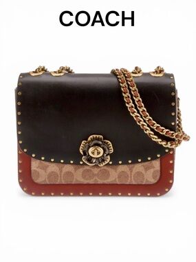 COACH MADISON SHOULDER BAG SIGNATURE CANVAS RIVETS AND SNAKESKIN DETAIL